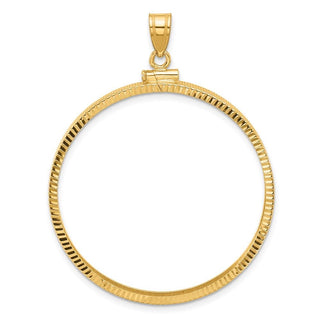 10k Yellow Gold Polished and Diamond-cut 37.0mm x 2.85mm Screw Top Coin Bezel Pendant - Fits 50 Pesos and Centenario