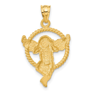 14k Yellow Gold Satin Angel In Circle Pendant