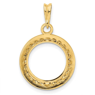 14k Yellow Gold 2mm Rope w/ Bright Edge 13mm Prong Coin Bezel Pendant - Fits 2 Pesos and US $1