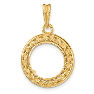 14k Yellow Gold 2mm Rope w/ Bright Edge 13mm Prong Coin Bezel Pendant - Fits 2 Pesos and US $1