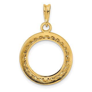 14k Yellow Gold 2mm Rope w/ Bright Edge 15mm Prong Coin Bezel Pendant - Fits US $1 Type 2