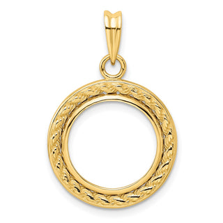 14k Yellow Gold 2mm Rope w/ Bright Edge 15mm Prong Coin Bezel Pendant - Fits US $1 Type 2