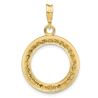 14k Yellow Gold 2mm Rope w/ Bright Edge 15.5mm Prong Coin Bezel Pendant - Fits 2.5 Pesos