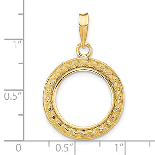 14k Yellow Gold 2mm Rope w/ Bright Edge 15.5mm Prong Coin Bezel Pendant - Fits 2.5 Pesos
