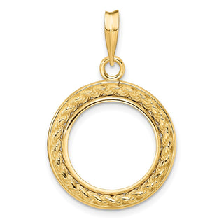 14k Yellow Gold 2mm Rope w/ Bright Edge 15.5mm Prong Coin Bezel Pendant - Fits 2.5 Pesos