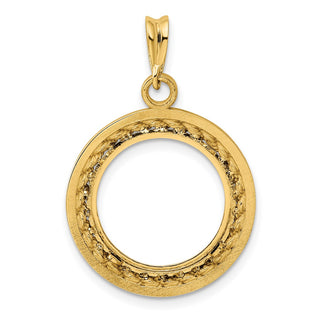 14k Yellow Gold 2mm Rope w/ Bright Edge 16mm Prong Coin Bezel Pendant - Fits 1/10 oz Maple Leaf, Maple Leaf, and Other Coins