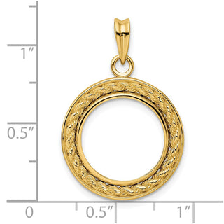 14k Yellow Gold 2mm Rope w/ Bright Edge 16mm Prong Coin Bezel Pendant - Fits 1/10 oz Maple Leaf, Maple Leaf, and Other Coins
