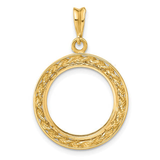 14k Yellow Gold 2mm Rope w/ Bright Edge 16.5mm Prong Coin Bezel Pendant - Fits 1/10 oz American Eagle and 1/10 oz Krugerrand
