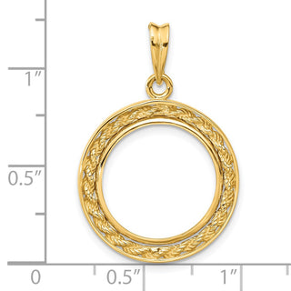 14k Yellow Gold 2mm Rope w/ Bright Edge 16.5mm Prong Coin Bezel Pendant - Fits 1/10 oz American Eagle and 1/10 oz Krugerrand