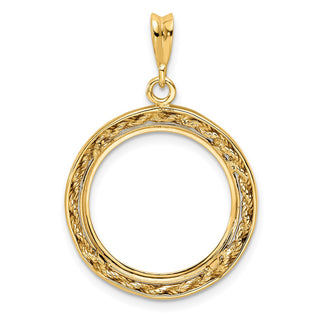 14k Yellow Gold 2mm Rope w/ Bright Edge 17.8mm Prong Coin Bezel Pendant - Fits US $2.50 Liberty and Other Coins