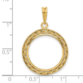 14k Yellow Gold 2mm Rope w/ Bright Edge 17.8mm Prong Coin Bezel Pendant - Fits US $2.50 Liberty and Other Coins