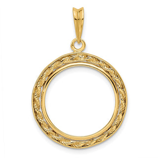 14k Yellow Gold 2mm Rope w/ Bright Edge 17.8mm Prong Coin Bezel Pendant - Fits US $2.50 Liberty and Other Coins