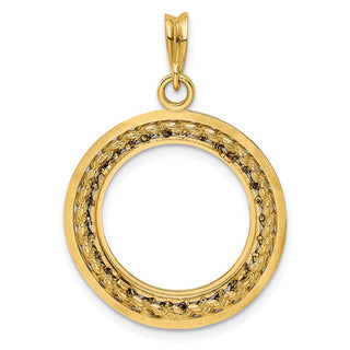 14k Yellow Gold 2mm Rope w/ Bright Edge 18mm Prong Coin Bezel Pendant - Fits 1/10 oz Cat