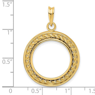 14k Yellow Gold 2mm Rope w/ Bright Edge 18mm Prong Coin Bezel Pendant - Fits 1/10 oz Cat