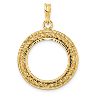 14k Yellow Gold 2mm Rope w/ Bright Edge 18mm Prong Coin Bezel Pendant - Fits 1/10 oz Cat