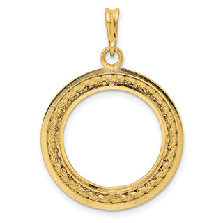 14k Yellow Gold 2mm Rope w/ Bright Edge 19.0mm Prong Coin Bezel Pendant - Fits 5 Pesos