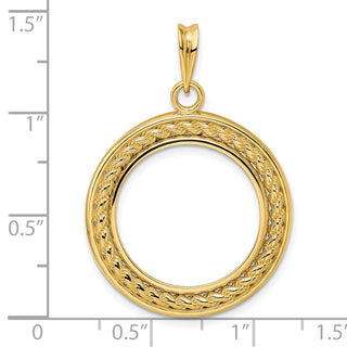 14k Yellow Gold 2mm Rope w/ Bright Edge 19.0mm Prong Coin Bezel Pendant - Fits 5 Pesos