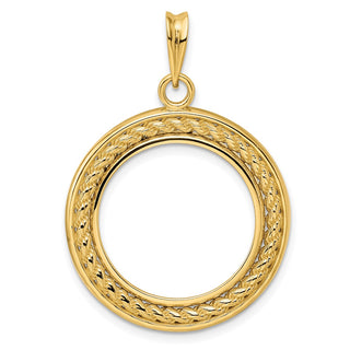 14k Yellow Gold 2mm Rope w/ Bright Edge 19.0mm Prong Coin Bezel Pendant - Fits 5 Pesos