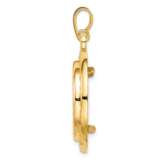14k Yellow Gold 2mm Rope w/ Bright Edge 20mm Prong Coin Bezel Pendant - Fits 1/4 oz Kangaroo