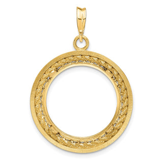 14k Yellow Gold 2mm Rope w/ Bright Edge 20mm Prong Coin Bezel Pendant - Fits 1/4 oz Kangaroo