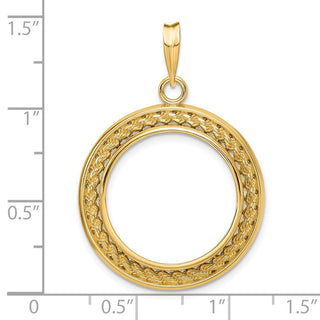 14k Yellow Gold 2mm Rope w/ Bright Edge 20mm Prong Coin Bezel Pendant - Fits 1/4 oz Kangaroo