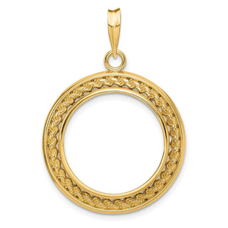 14k Yellow Gold 2mm Rope w/ Bright Edge 20mm Prong Coin Bezel Pendant - Fits 1/4 oz Kangaroo
