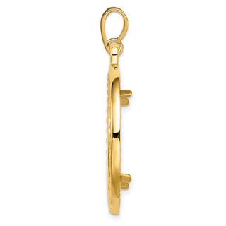 14k Yellow Gold 2mm Rope w/ Bright Edge 21.6mm Prong Coin Bezel Pendant - Fits US $5 Bald Eagle and US $5 Congressional