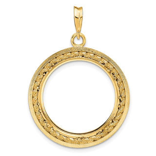 14k Yellow Gold 2mm Rope w/ Bright Edge 21.6mm Prong Coin Bezel Pendant - Fits US $5 Bald Eagle and US $5 Congressional