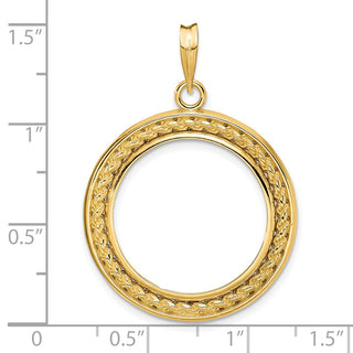 14k Yellow Gold 2mm Rope w/ Bright Edge 21.6mm Prong Coin Bezel Pendant - Fits US $5 Bald Eagle and US $5 Congressional