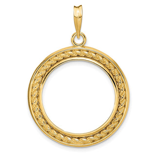 14k Yellow Gold 2mm Rope w/ Bright Edge 21.6mm Prong Coin Bezel Pendant - Fits US $5 Bald Eagle and US $5 Congressional