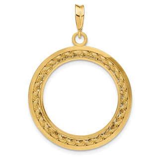 14k Yellow Gold 2mm Rope w/ Bright Edge 22mm Prong Coin Bezel Pendant - Fits 1/4 oz American Eagle and Other Coins