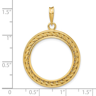 14k Yellow Gold 2mm Rope w/ Bright Edge 22mm Prong Coin Bezel Pendant - Fits 1/4 oz American Eagle and Other Coins