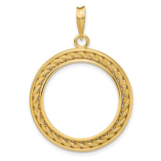 14k Yellow Gold 2mm Rope w/ Bright Edge 22mm Prong Coin Bezel Pendant - Fits 1/4 oz American Eagle and Other Coins