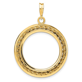 14k Yellow Gold 2mm Rope w/ Bright Edge 22.6mm Prong Coin Bezel Pendant - Fits 10 Pesos