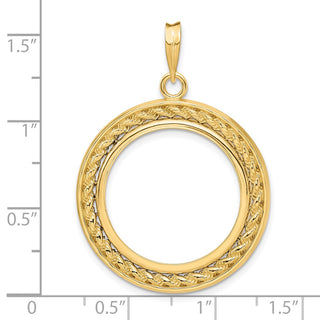 14k Yellow Gold 2mm Rope w/ Bright Edge 22.6mm Prong Coin Bezel Pendant - Fits 10 Pesos