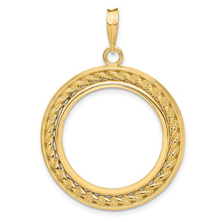 14k Yellow Gold 2mm Rope w/ Bright Edge 22.6mm Prong Coin Bezel Pendant - Fits 10 Pesos