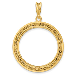 14k Yellow Gold 2mm Rope w/ Bright Edge 27mm Prong Coin Bezel Pendant - Fits 1/2 oz American Eagle, US $10 Liberty, and Other Coins