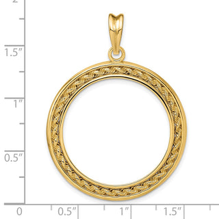 14k Yellow Gold 2mm Rope w/ Bright Edge 27mm Prong Coin Bezel Pendant - Fits 1/2 oz American Eagle, US $10 Liberty, and Other Coins