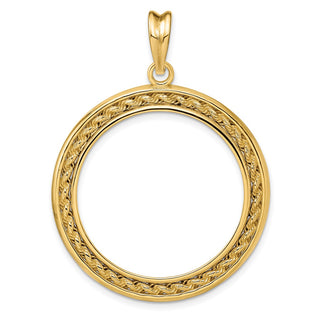 14k Yellow Gold 2mm Rope w/ Bright Edge 27mm Prong Coin Bezel Pendant - Fits 1/2 oz American Eagle, US $10 Liberty, and Other Coins