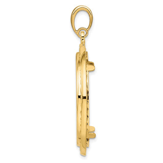 14k Yellow Gold 2mm Rope w/ Bright Edge 30mm Prong Coin Bezel Pendant - Fits 1 oz Maple Leaf and 1/2 oz Cat