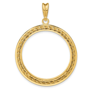14k Yellow Gold 2mm Rope w/ Bright Edge 30mm Prong Coin Bezel Pendant - Fits 1 oz Maple Leaf and 1/2 oz Cat
