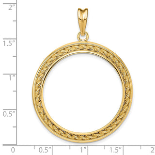 14k Yellow Gold 2mm Rope w/ Bright Edge 30mm Prong Coin Bezel Pendant - Fits 1 oz Maple Leaf and 1/2 oz Cat