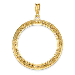14k Yellow Gold 2mm Rope w/ Bright Edge 32mm Prong Coin Bezel Pendant - Fits 1 oz Australian Nugget, 1 oz Kangaroo, 1 oz Panda, and Other Coins
