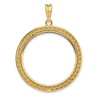 14k Yellow Gold 2mm Rope w/ Bright Edge 32mm Prong Coin Bezel Pendant - Fits 1 oz Australian Nugget, 1 oz Kangaroo, 1 oz Panda, and Other Coins