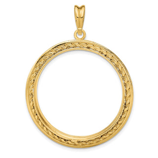14k Yellow Gold 2mm Rope w/ Bright Edge 32.7mm Prong Coin Bezel Pendant - Fits 1 oz American Eagle, 1 oz Cat, and 1 oz Krugerrand