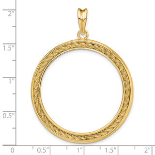 14k Yellow Gold 2mm Rope w/ Bright Edge 32.7mm Prong Coin Bezel Pendant - Fits 1 oz American Eagle, 1 oz Cat, and 1 oz Krugerrand