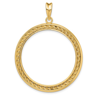 14k Yellow Gold 2mm Rope w/ Bright Edge 32.7mm Prong Coin Bezel Pendant - Fits 1 oz American Eagle, 1 oz Cat, and 1 oz Krugerrand