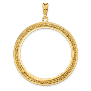 14k Yellow Gold 2mm Rope w/ Bright Edge 37mm Prong Coin Bezel Pendant - Fits 50 Pesos and Centenario