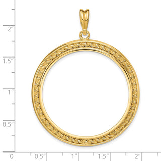 14k Yellow Gold 2mm Rope w/ Bright Edge 37mm Prong Coin Bezel Pendant - Fits 50 Pesos and Centenario