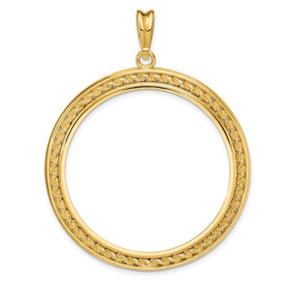 14k Yellow Gold 2mm Rope w/ Bright Edge 37mm Prong Coin Bezel Pendant - Fits 50 Pesos and Centenario